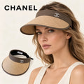 CHANEL sun visor worn by a female model, with product detail inset.