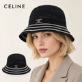 CELINE bucket hat worn by a female model, with product detail inset.