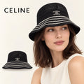 CELINE bucket hat worn by a female model, with product detail inset.