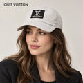 Louis Vuitton hat worn by a female model, showing the hat shape and detailing.