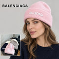 Balenciaga ribbed knit beanie worn by an adult female model with a multicolor product inset