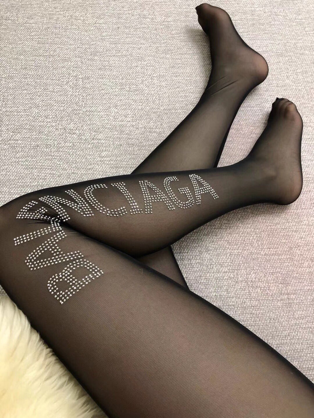 Balenciaga mesh vertical lettering pantyhose - view 9