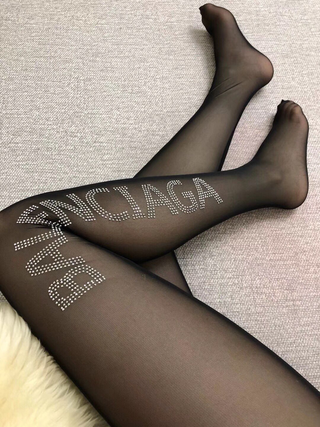 Balenciaga mesh vertical lettering pantyhose - view 9