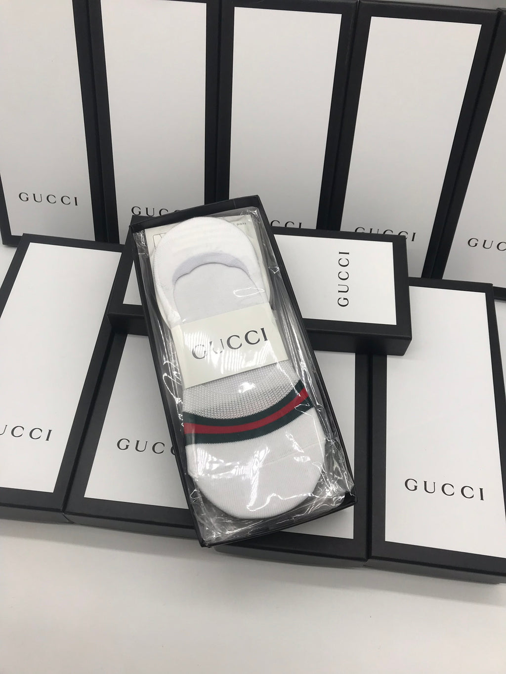 Gucci No-Show Socks - red-green bands across low-cut bodies - image 2