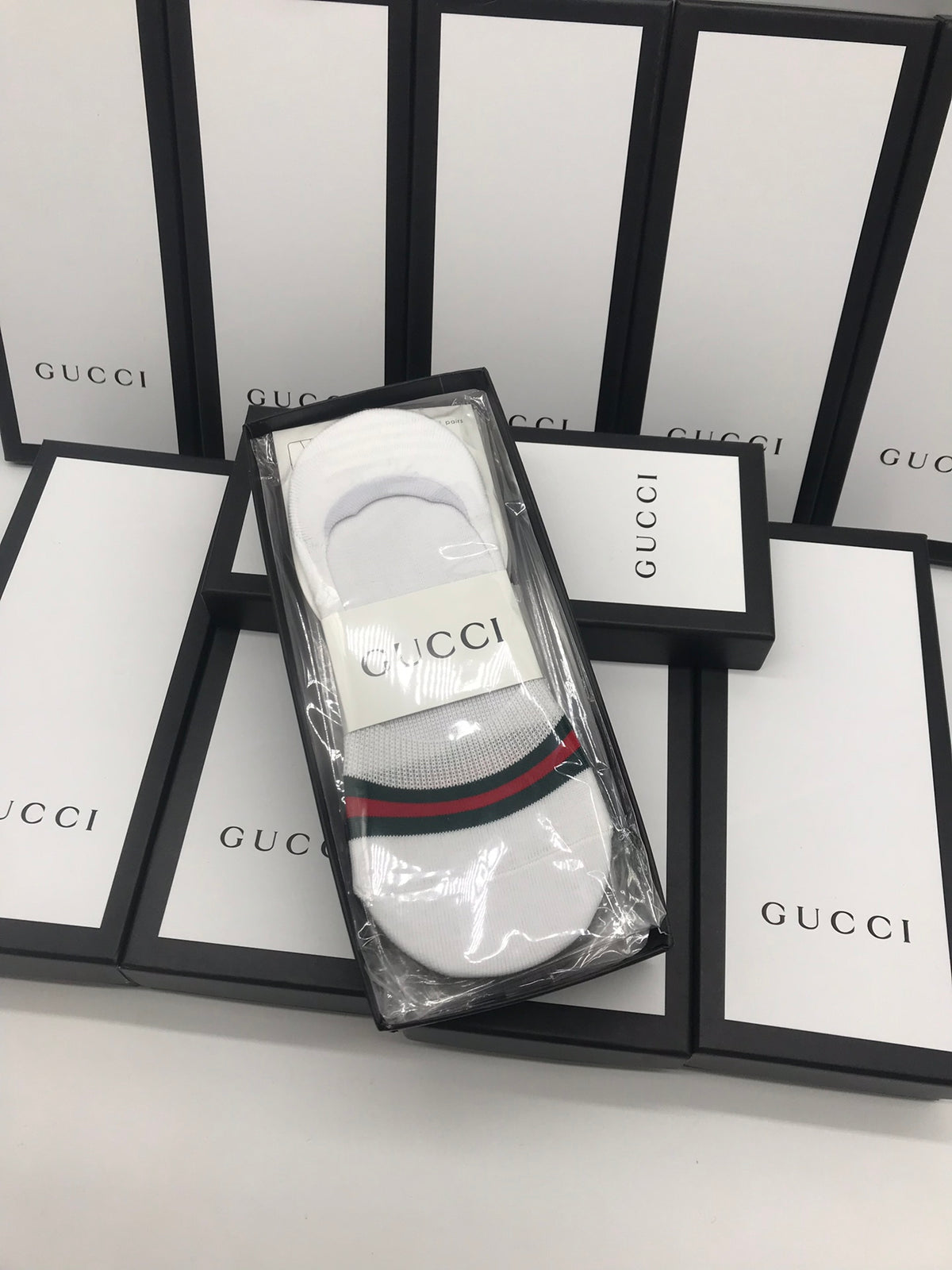 Gucci No-Show Socks - red-green bands across low-cut bodies - image 2