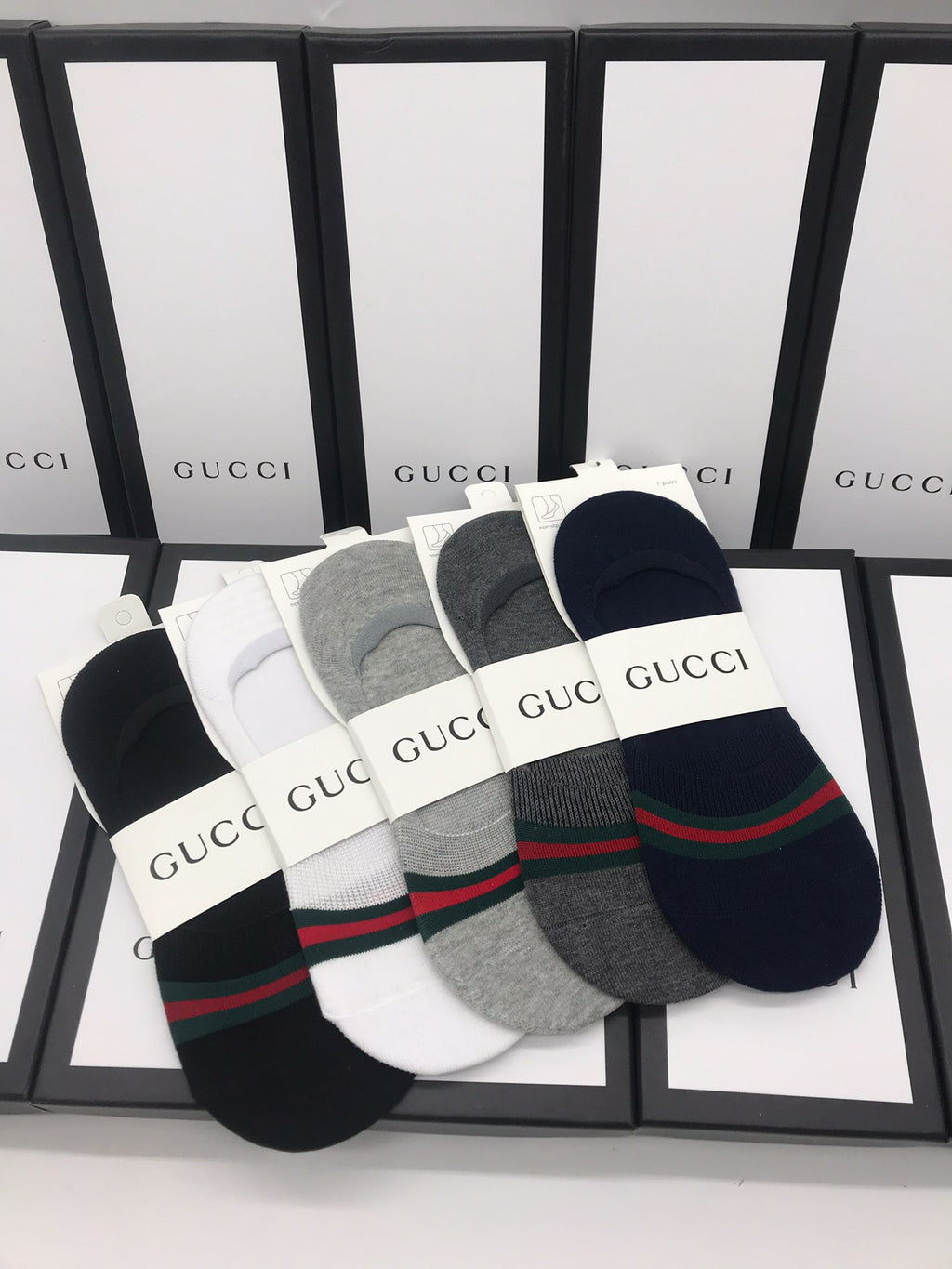 Gucci No-Show Socks - red-green bands across low-cut bodies - image 3