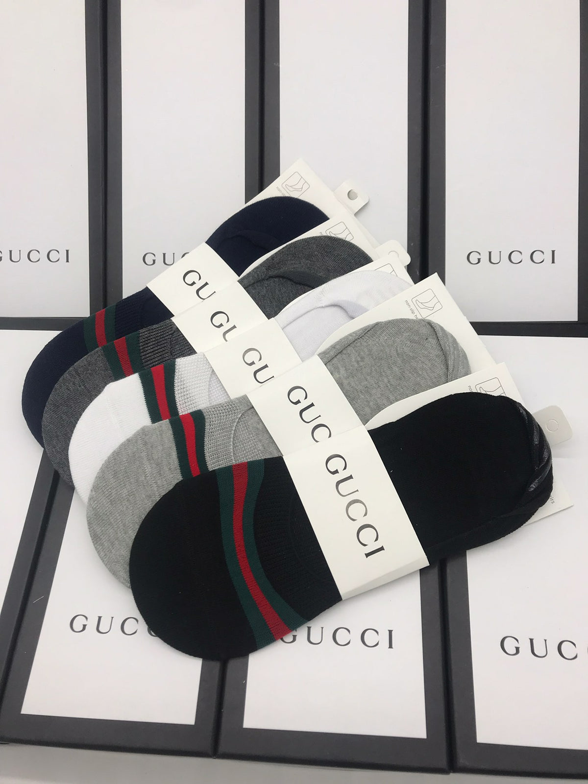 Gucci No-Show Socks - red-green bands across low-cut bodies - image 9