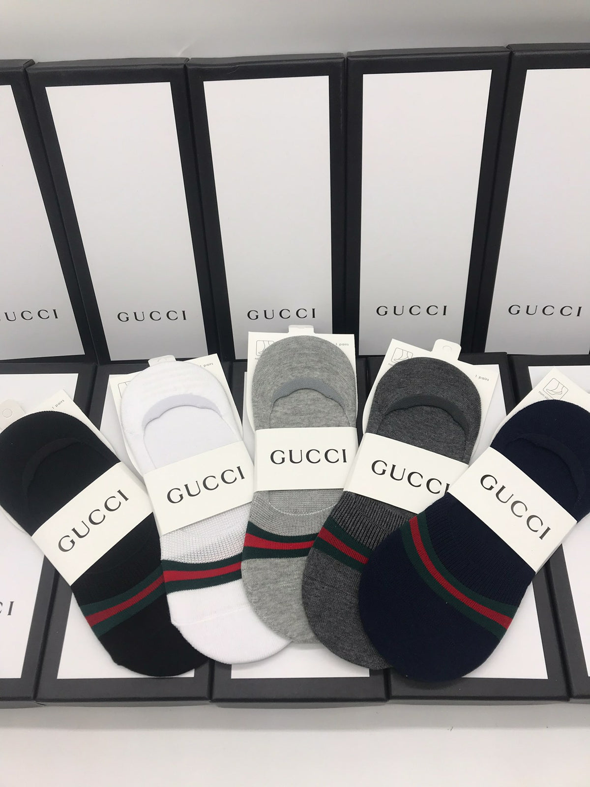 Gucci No-Show Socks - red-green bands across low-cut bodies - image 4