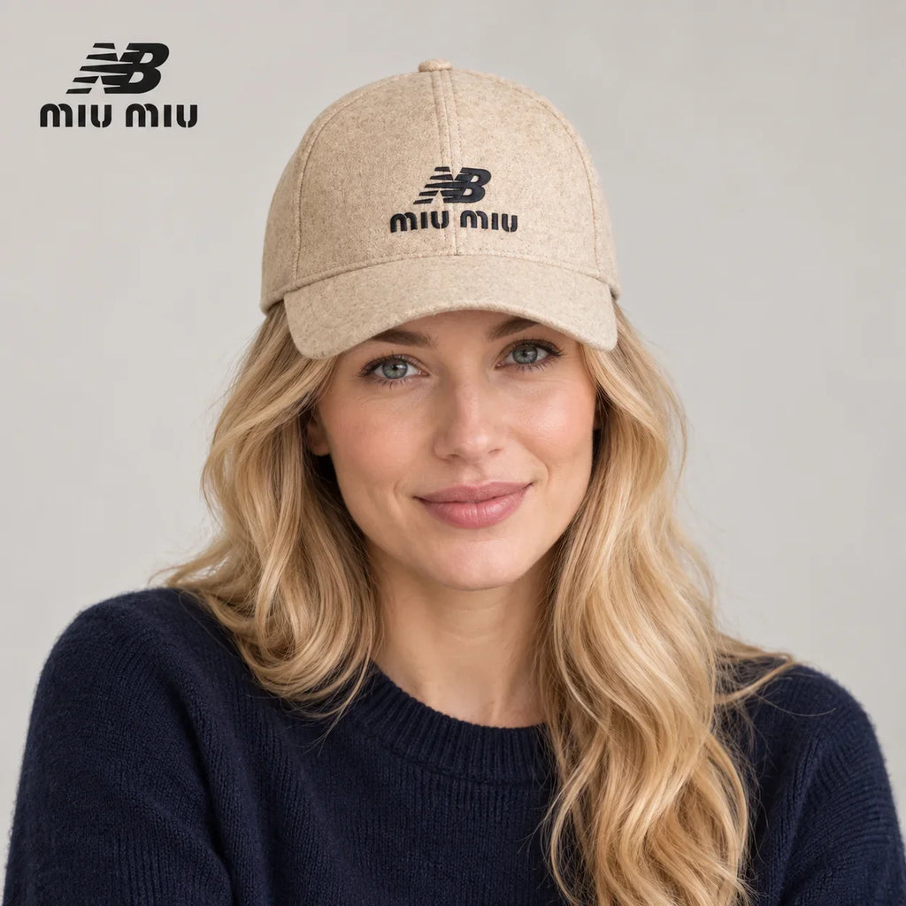 NB / miu miu baseball cap worn by an adult female model