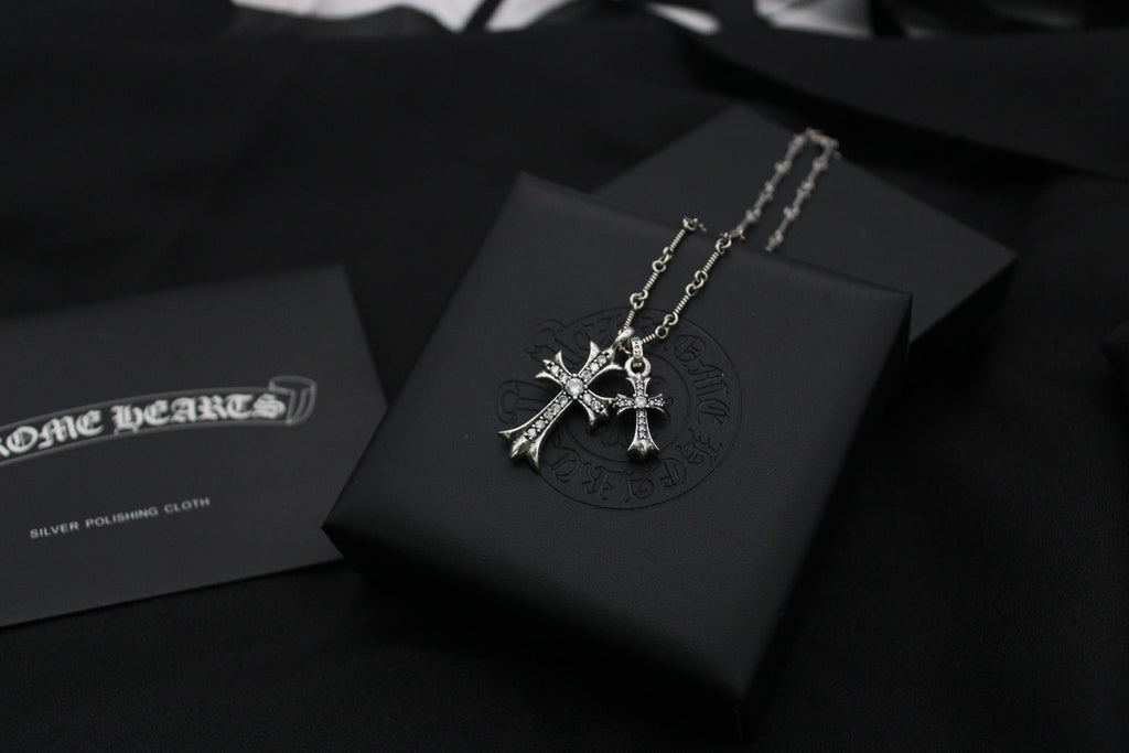 Chrome Hearts Clear Accent Double Cross Necklace - album image 3