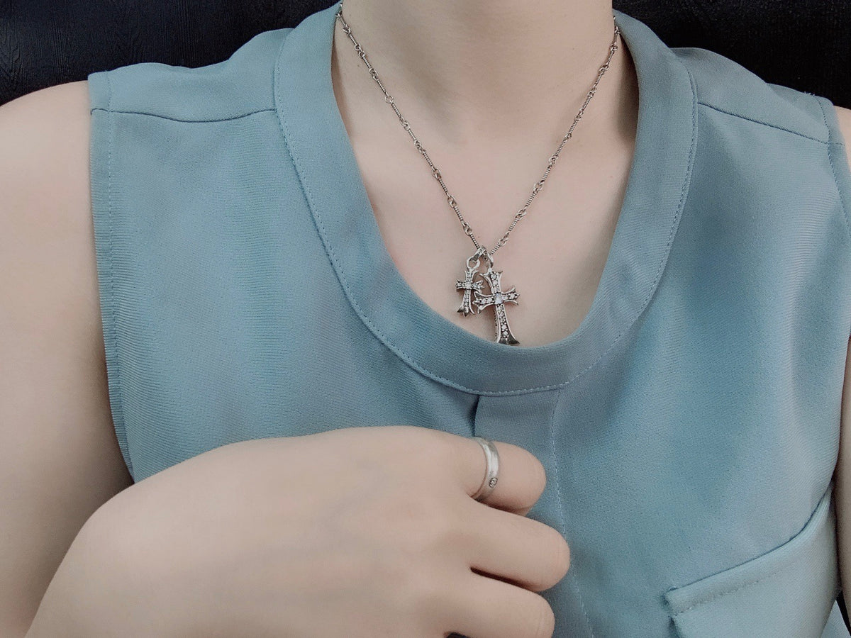 Chrome Hearts Clear Accent Double Cross Necklace - album image 6