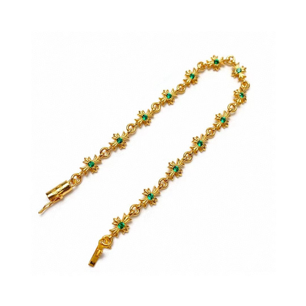 Chrome Hearts Gold-Tone Green Accent Cross Bracelet - album image 2