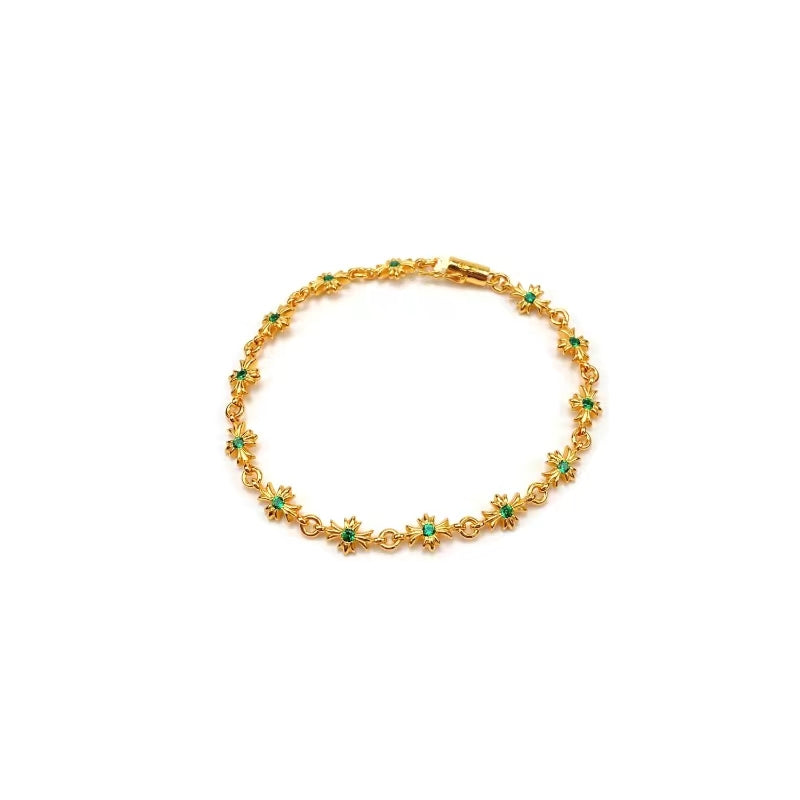 Chrome Hearts Gold-Tone Green Accent Cross Bracelet - album image 1