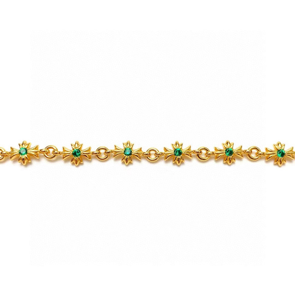 Chrome Hearts Gold-Tone Green Accent Cross Bracelet - album image 4