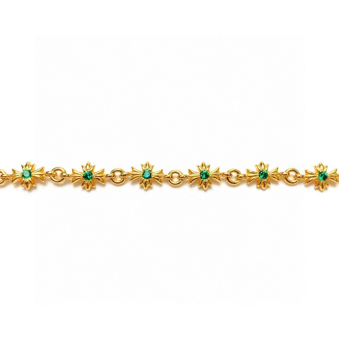 Chrome Hearts Gold-Tone Green Accent Cross Bracelet - album image 4