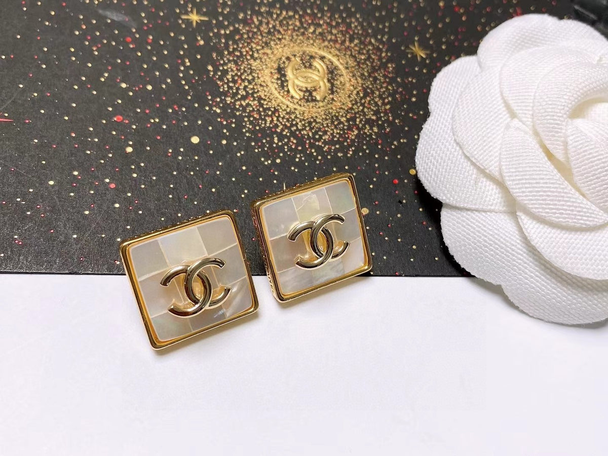 Chanel Gold-Tone Square CC Stud Earrings - album image 1