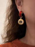 Saint Laurent Gold-Tone Red Stone Medallion Drop Earrings - album image 1