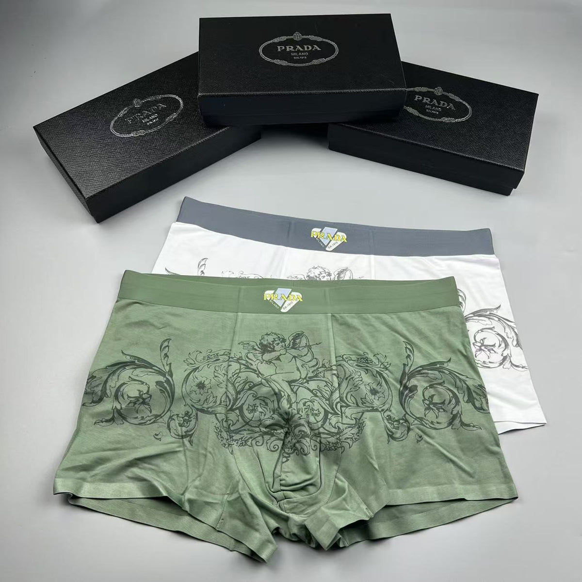 Prada green ornamental print boxer briefs - view 5