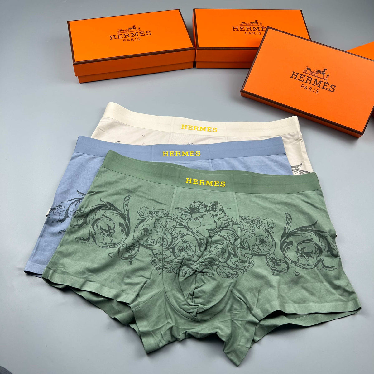 Hermes olive ornamental print trunks, image 5