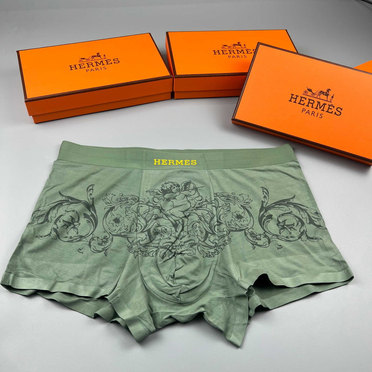 Hermes olive ornamental print trunks, image 1
