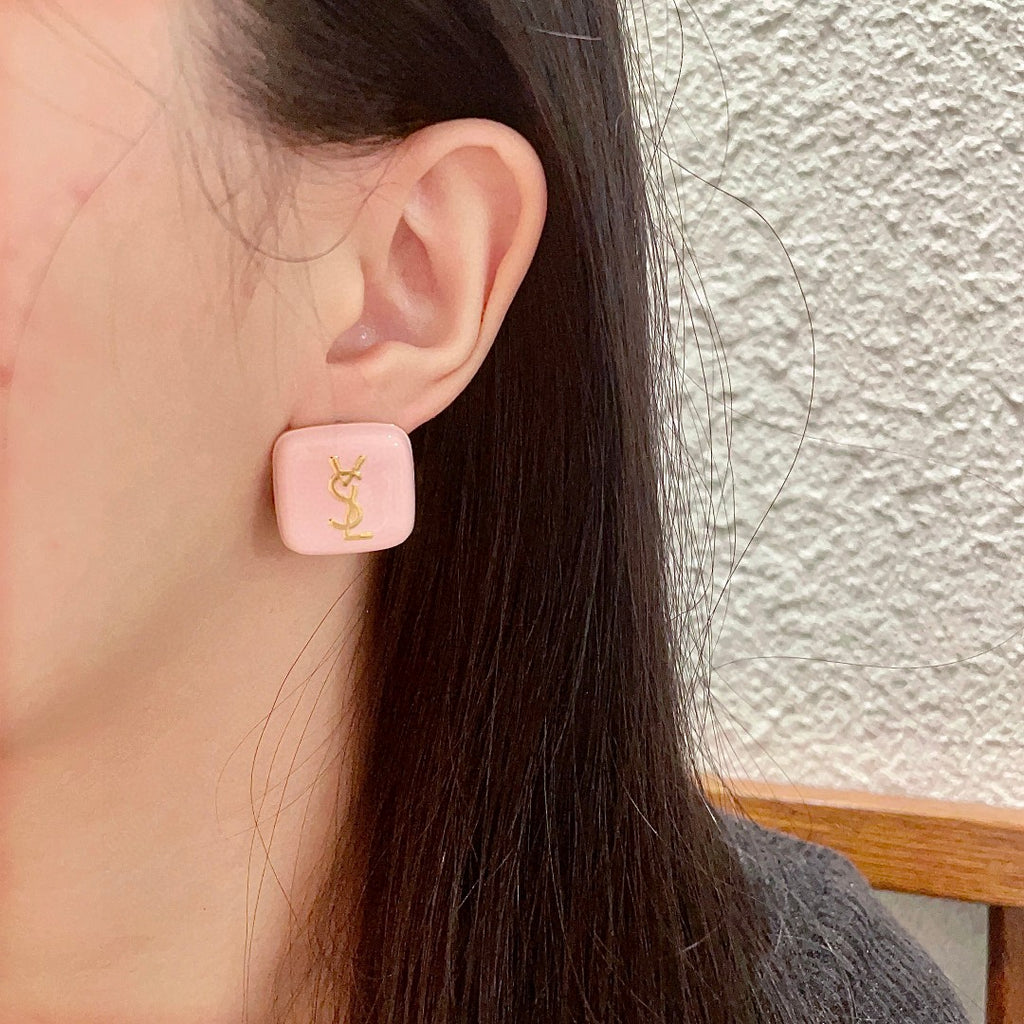 Saint Laurent Pink Square Monogram Stud Earrings - album image 3