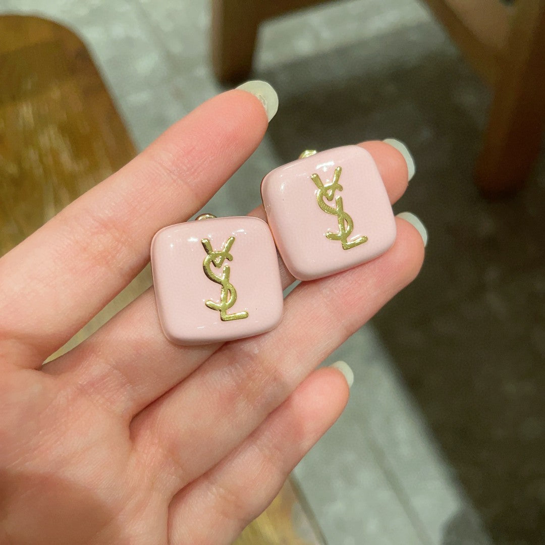 Saint Laurent Pink Square Monogram Stud Earrings - album image 4