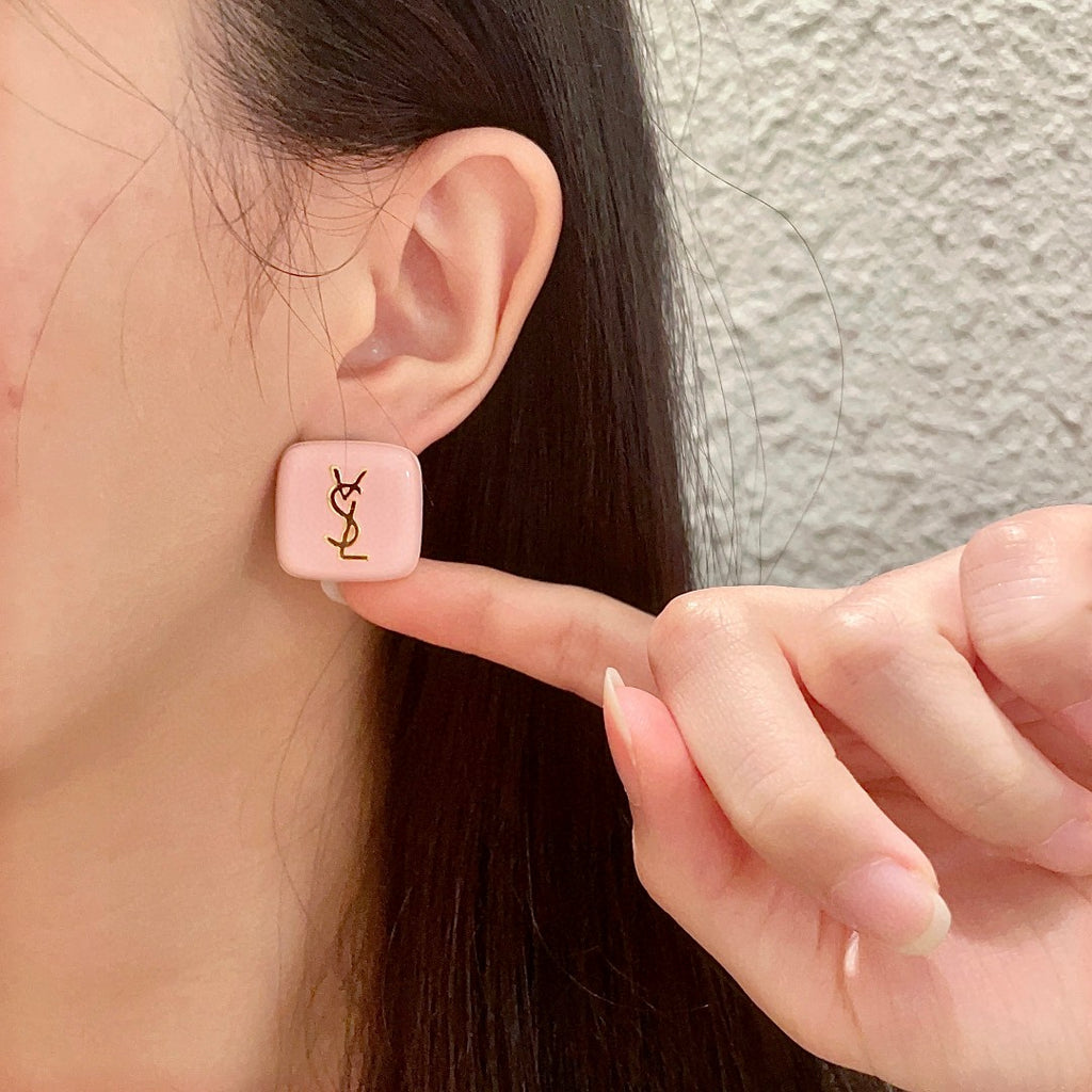 Saint Laurent Pink Square Monogram Stud Earrings - album image 2