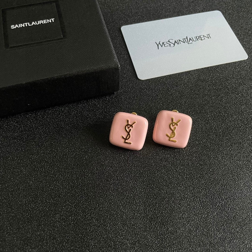 Saint Laurent Pink Square Monogram Stud Earrings - album image 6