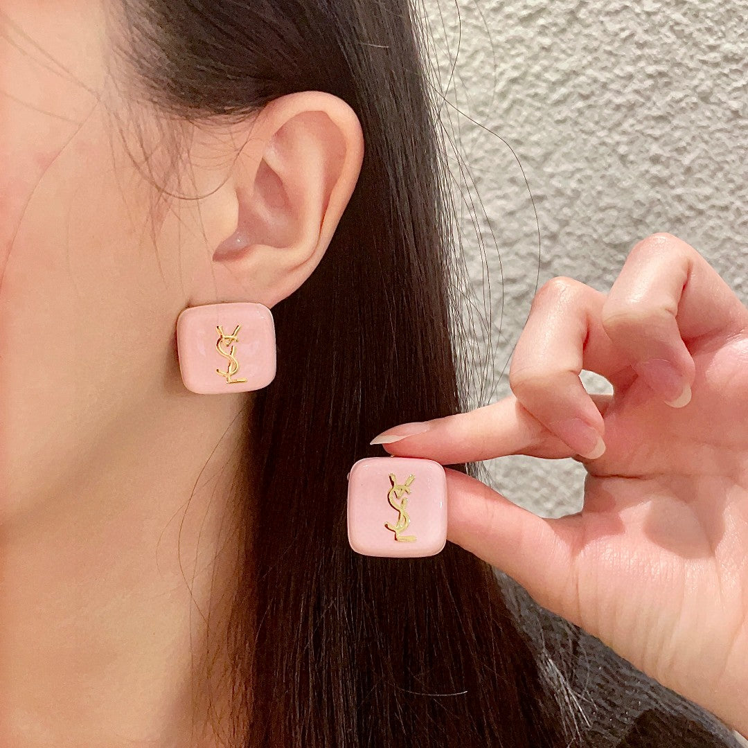 Saint Laurent Pink Square Monogram Stud Earrings - album image 1