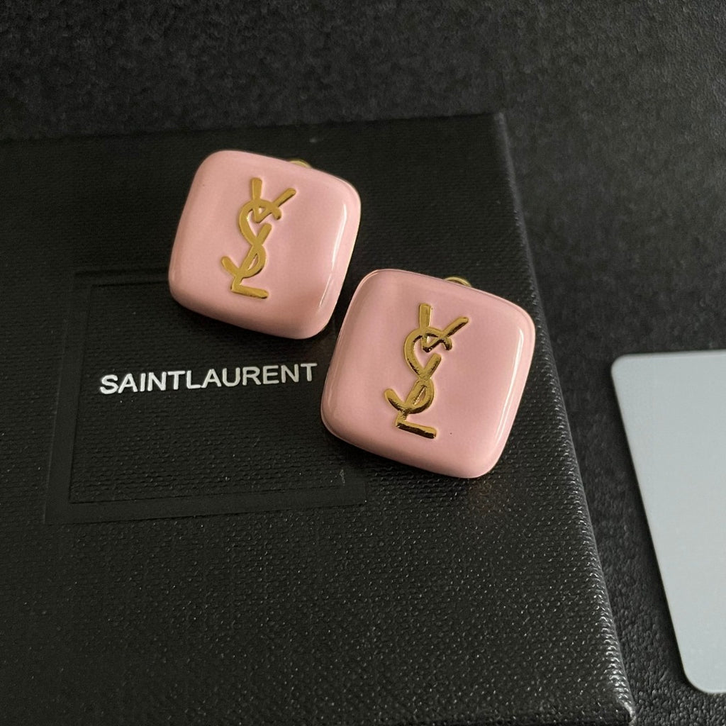 Saint Laurent Pink Square Monogram Stud Earrings - album image 9