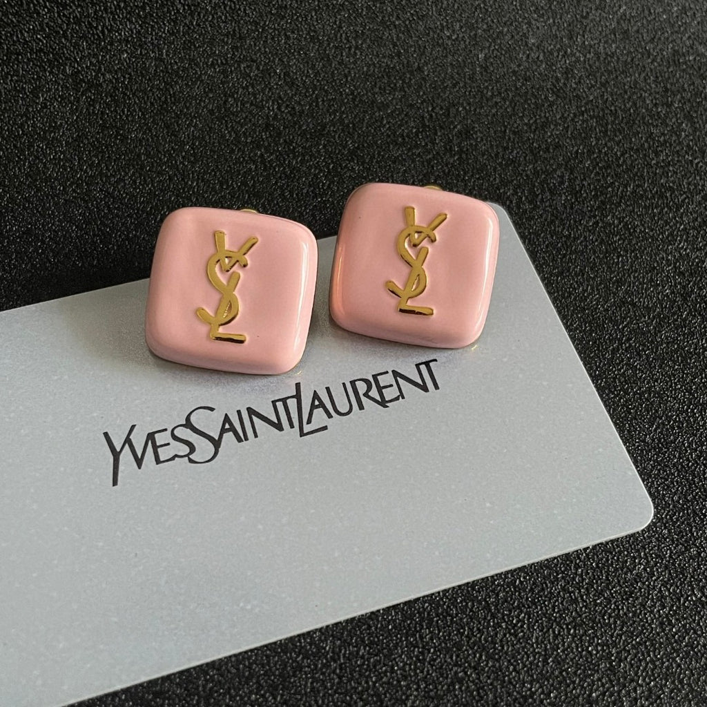Saint Laurent Pink Square Monogram Stud Earrings - album image 8