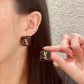 Saint Laurent Brown Square Monogram Stud Earrings - album image 1
