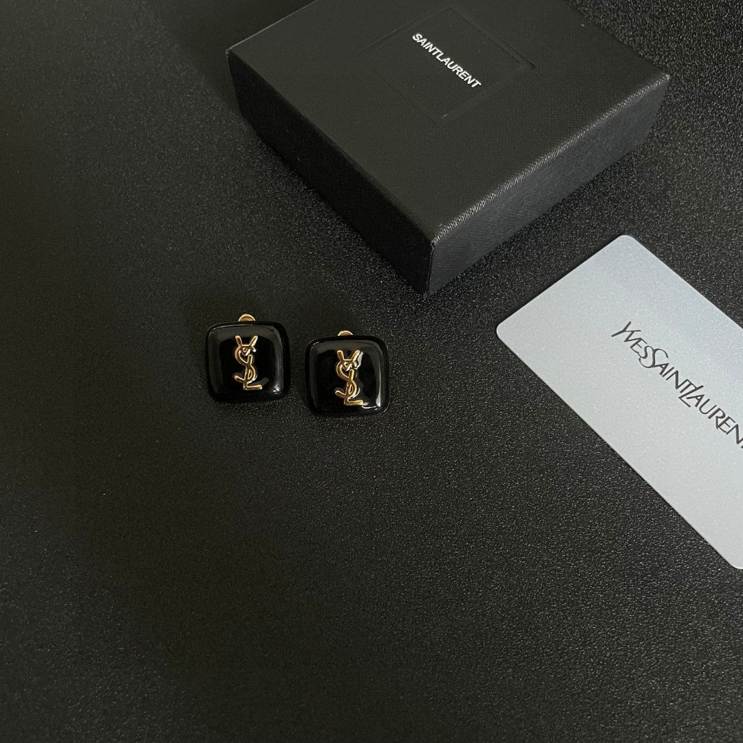 Saint Laurent Brown Square Monogram Stud Earrings - album image 5
