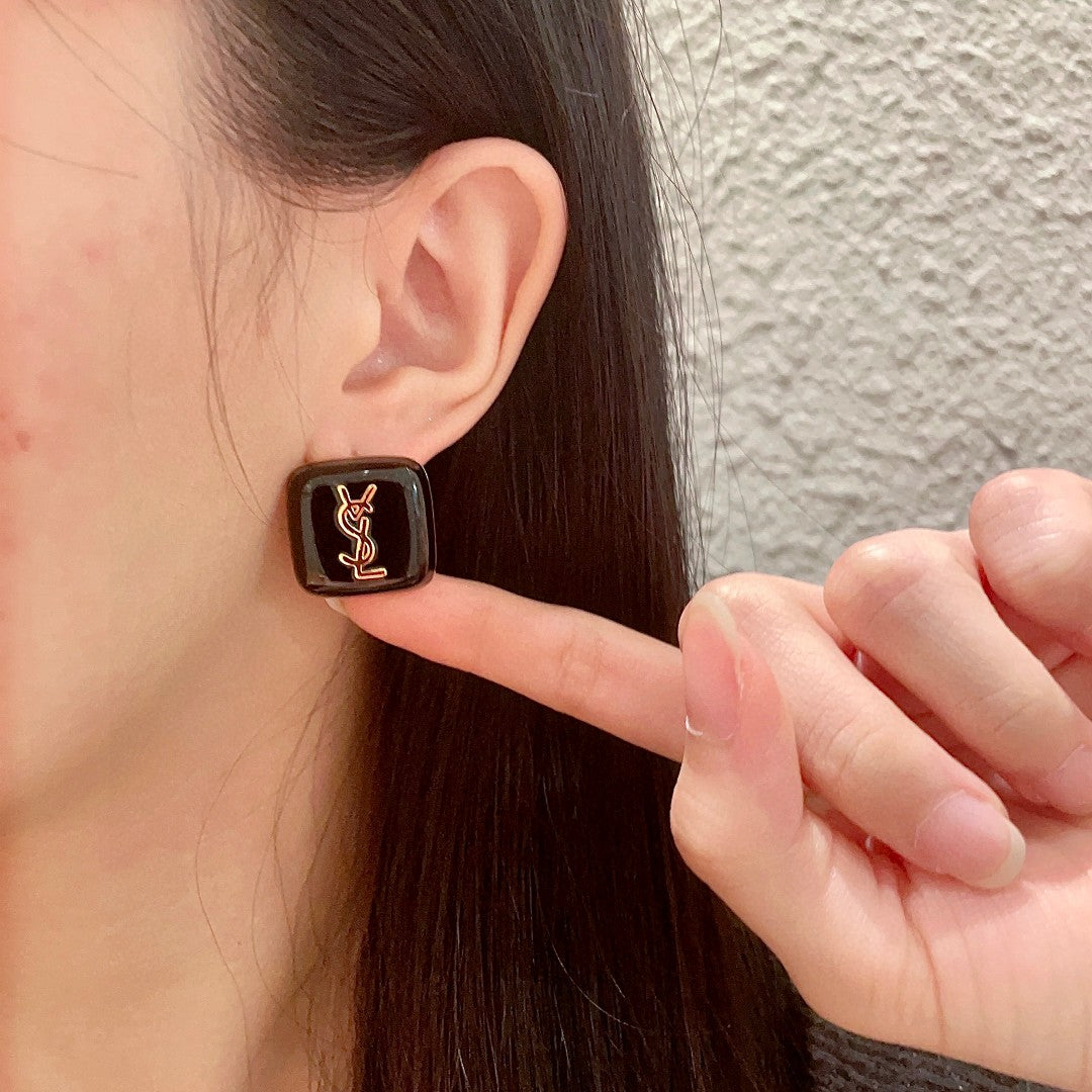 Saint Laurent Brown Square Monogram Stud Earrings - album image 2