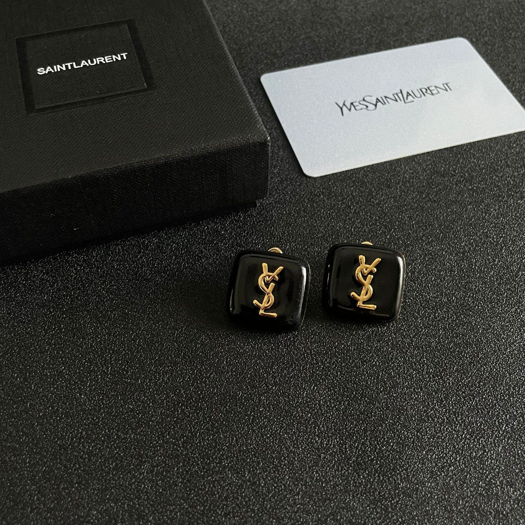 Saint Laurent Brown Square Monogram Stud Earrings - album image 6
