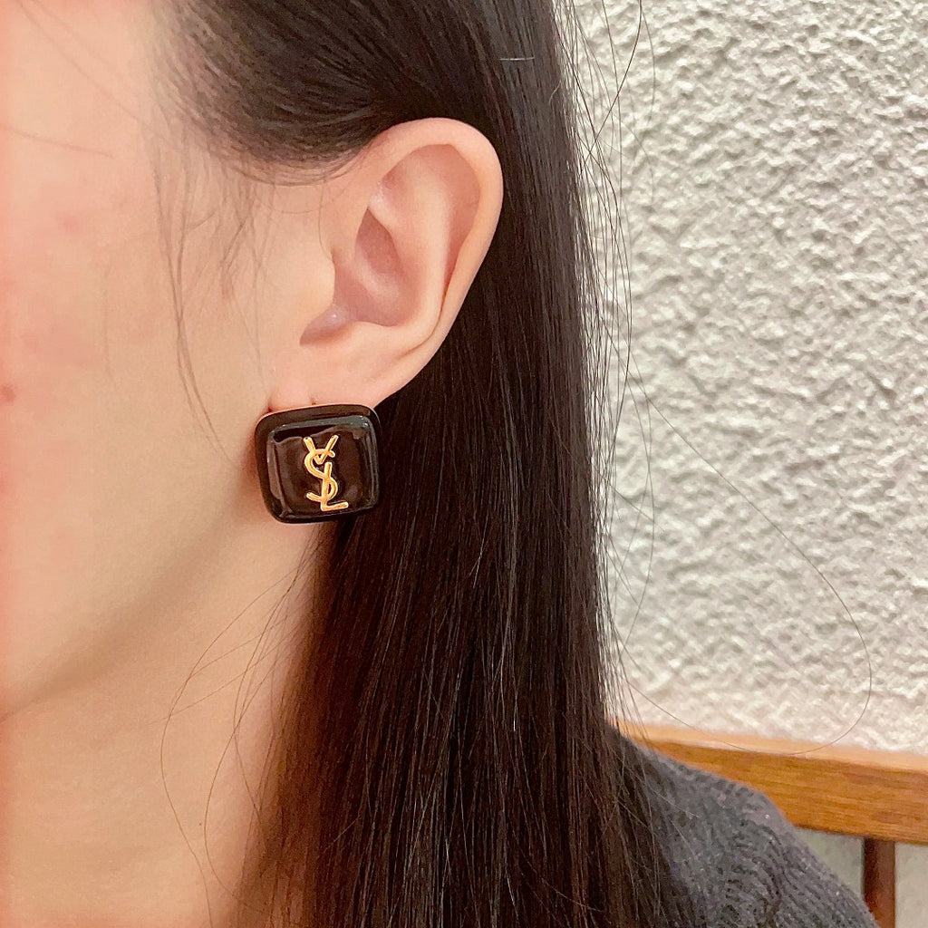 Saint Laurent Brown Square Monogram Stud Earrings - album image 3