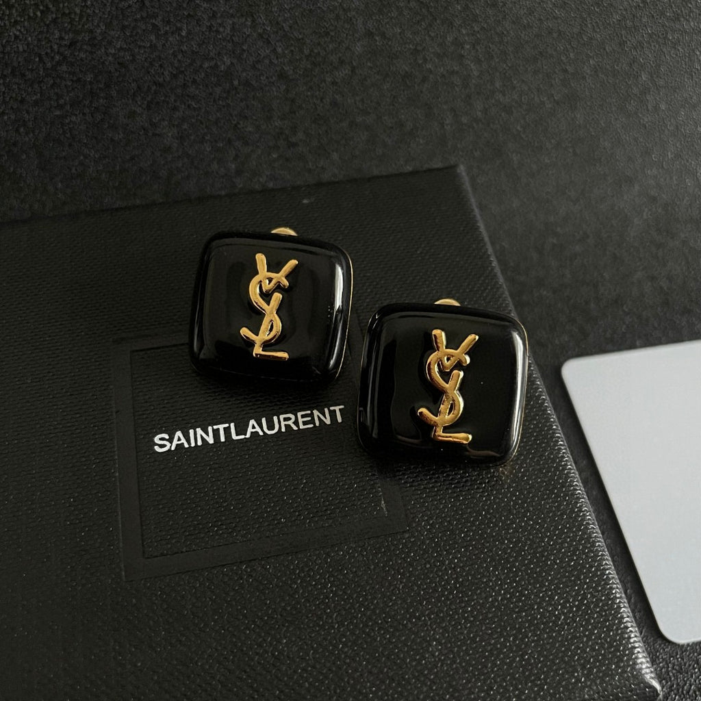 Saint Laurent Brown Square Monogram Stud Earrings - album image 9