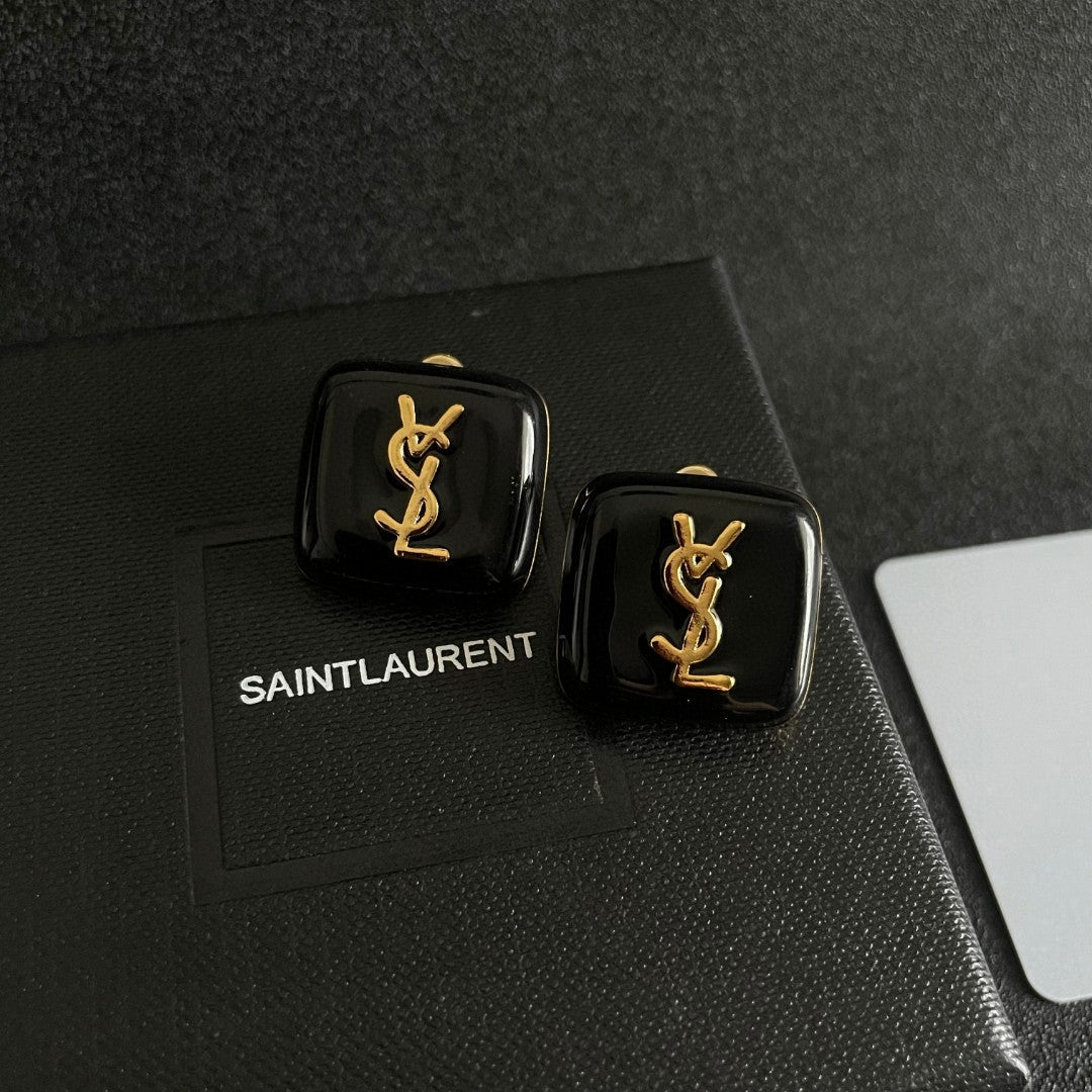 Saint Laurent Brown Square Monogram Stud Earrings - album image 9