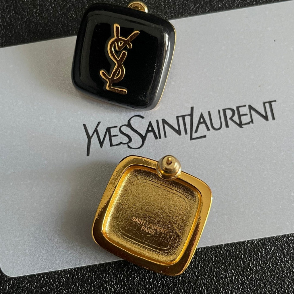 Saint Laurent Brown Square Monogram Stud Earrings - album image 7