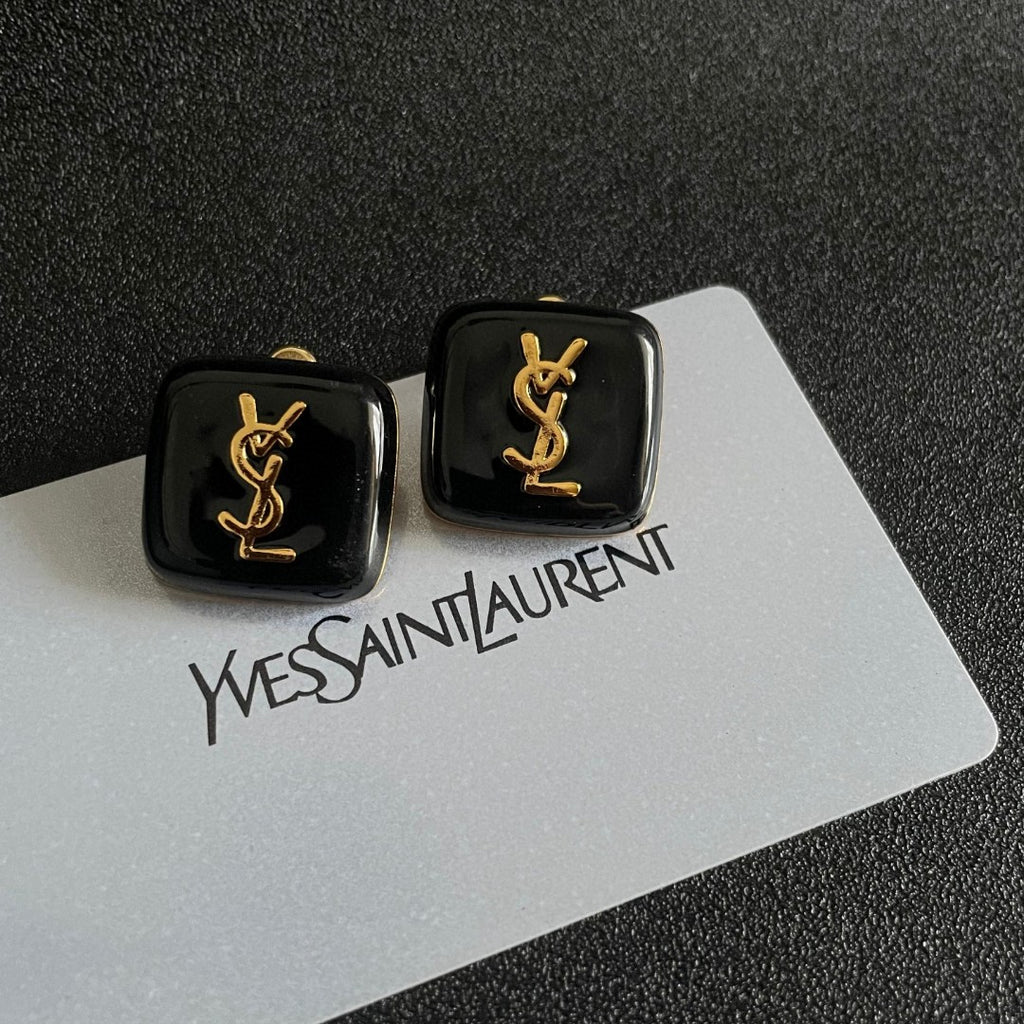 Saint Laurent Brown Square Monogram Stud Earrings - album image 8