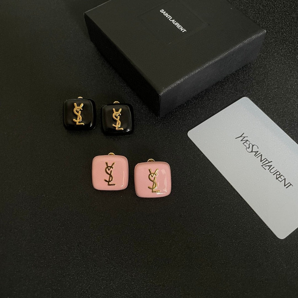 Saint Laurent Brown Square Monogram Stud Earrings - album image 10