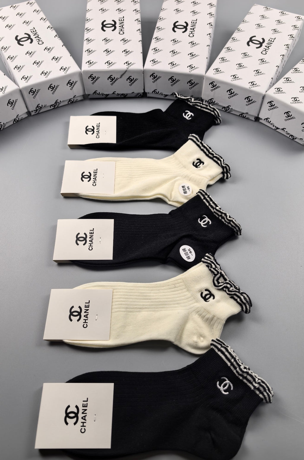 Chanel ruffled contrast cuff ankle socks - view 1