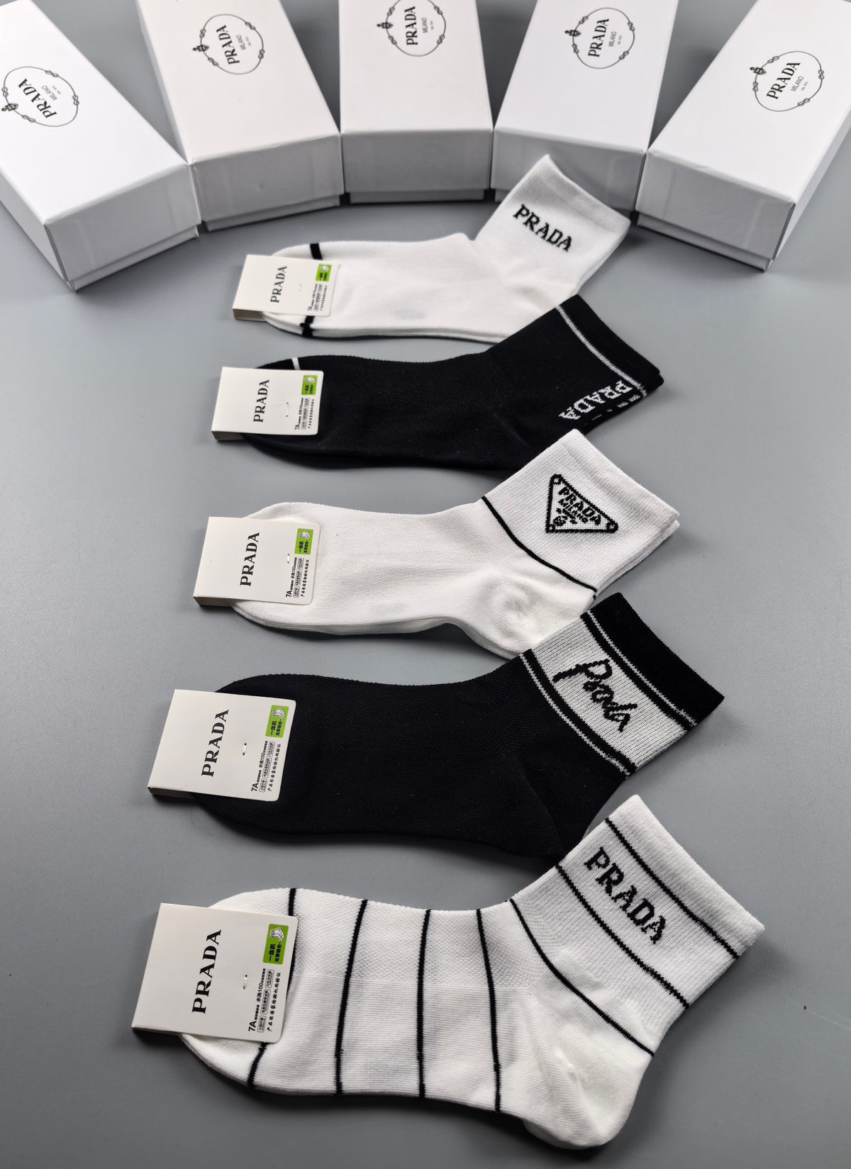 Prada mixed stripe triangle ankle socks - view 1
