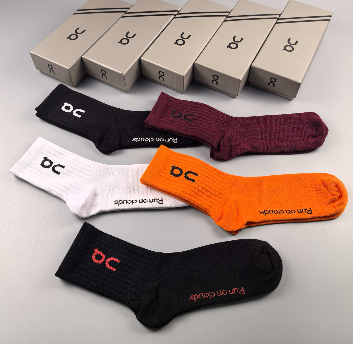 On orange burgundy crew socks - product view 4