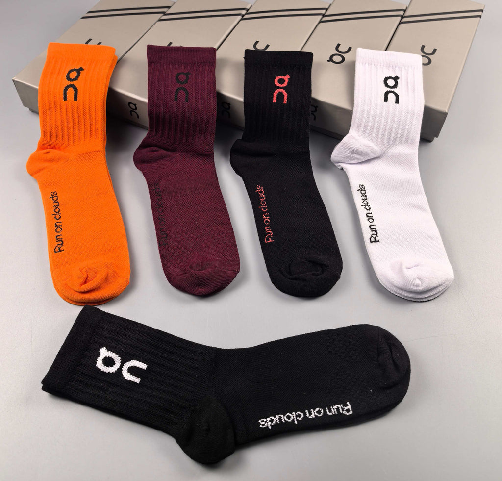 On orange burgundy crew socks - product view 5