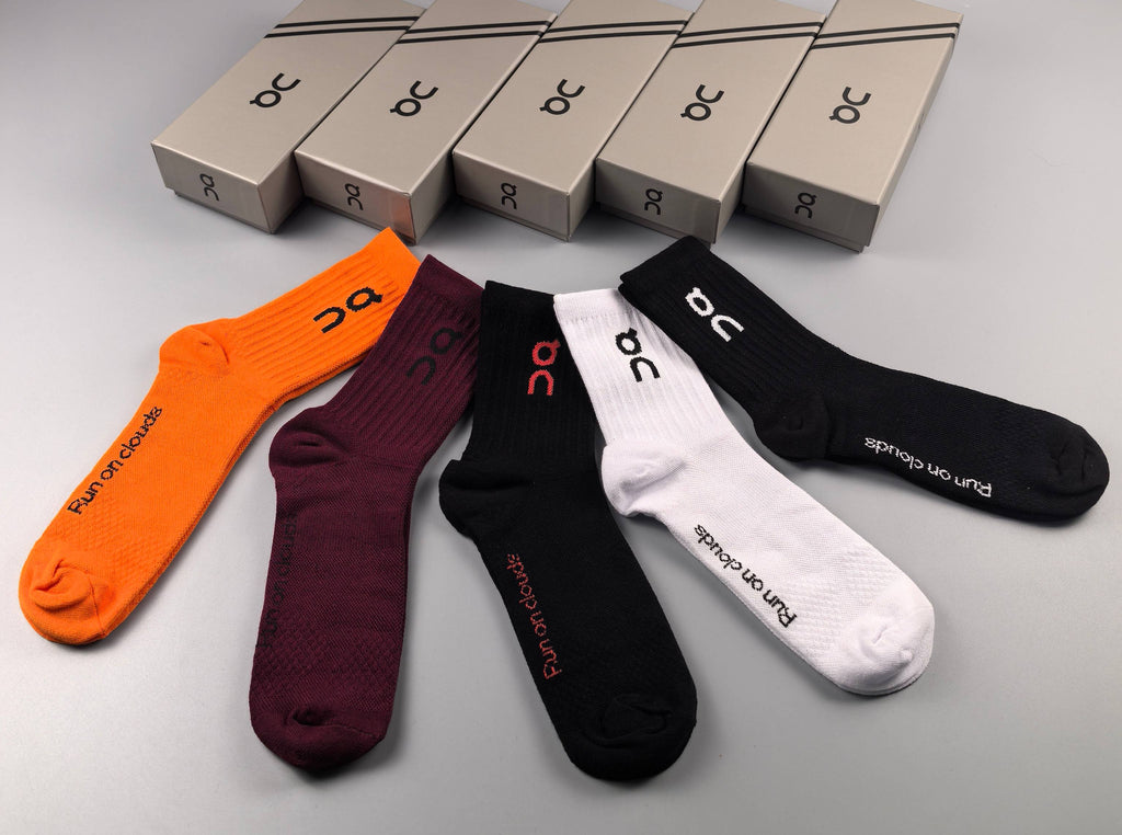 On orange burgundy crew socks - product view 8