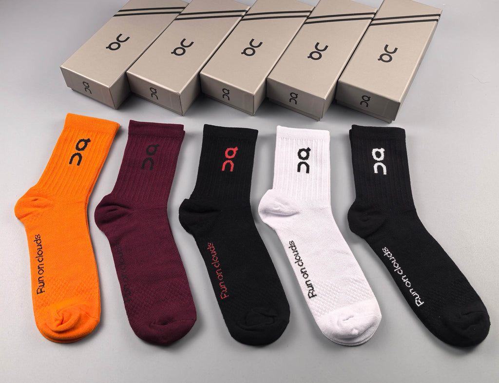 On orange burgundy crew socks - product view 9