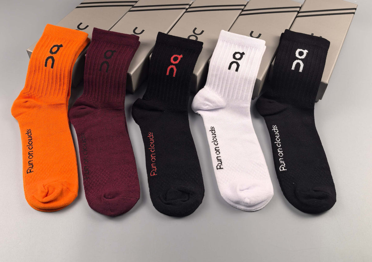On orange burgundy crew socks - product view 6