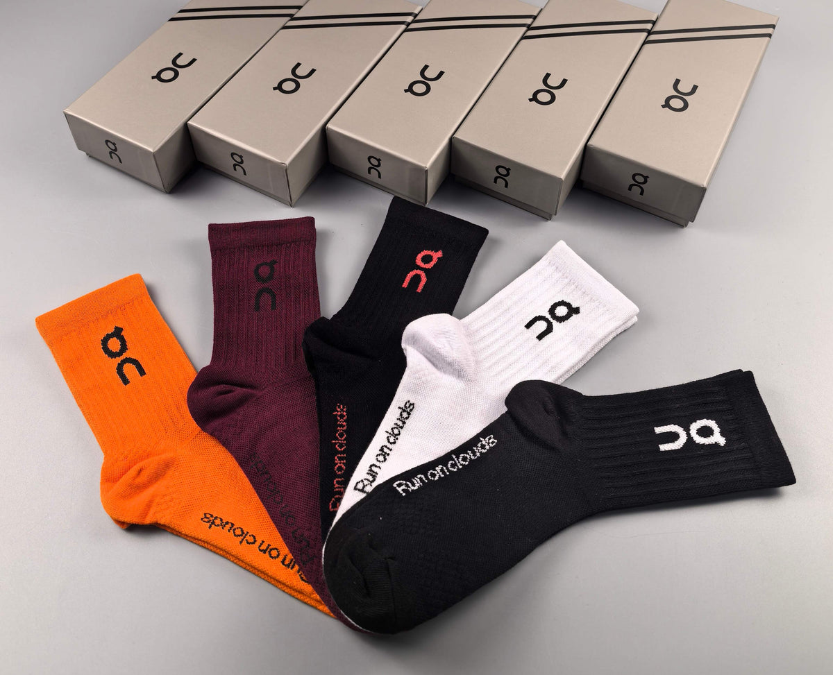 On orange burgundy crew socks - product view 7