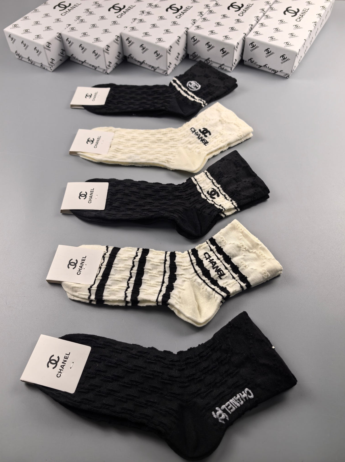 Chanel cable knit mixed stripes crew socks - view 1